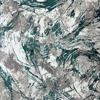 Bosphorus Flow Turkish Silk Rug – Teal & Grey Abstract, 5 x 8 ft