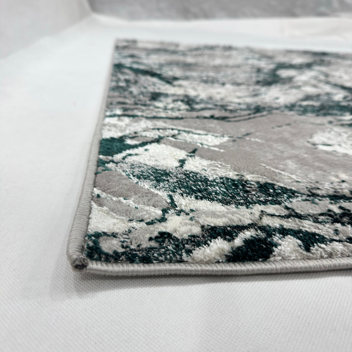 Bosphorus Flow Turkish Silk Rug – Teal & Grey Abstract, 5 x 8 ft