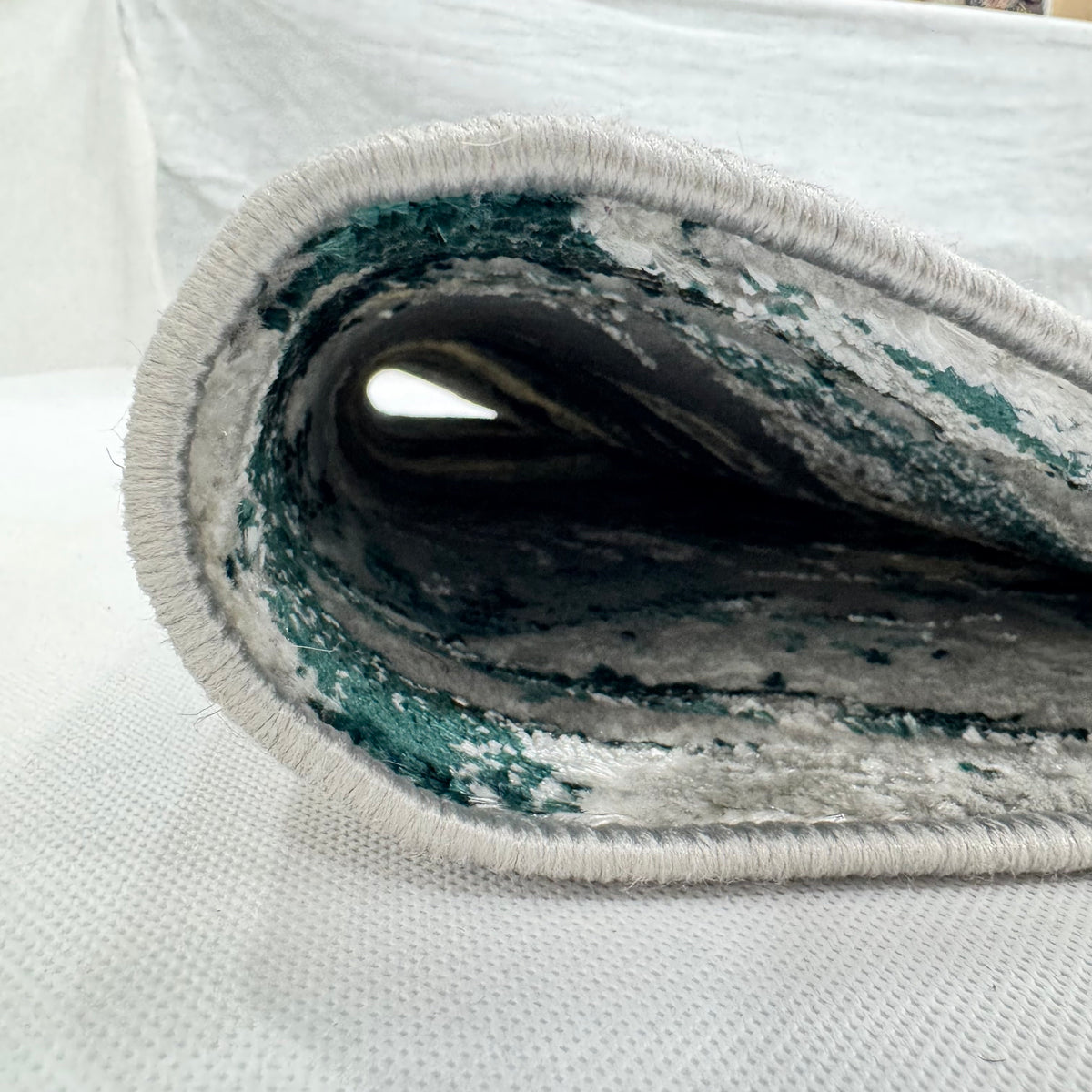 Bosphorus Flow Turkish Silk Rug – Teal & Grey Abstract, 5 x 8 ft