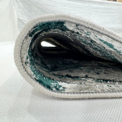 Bosphorus Flow Turkish Silk Rug – Teal & Grey Abstract, 5 x 8 ft
