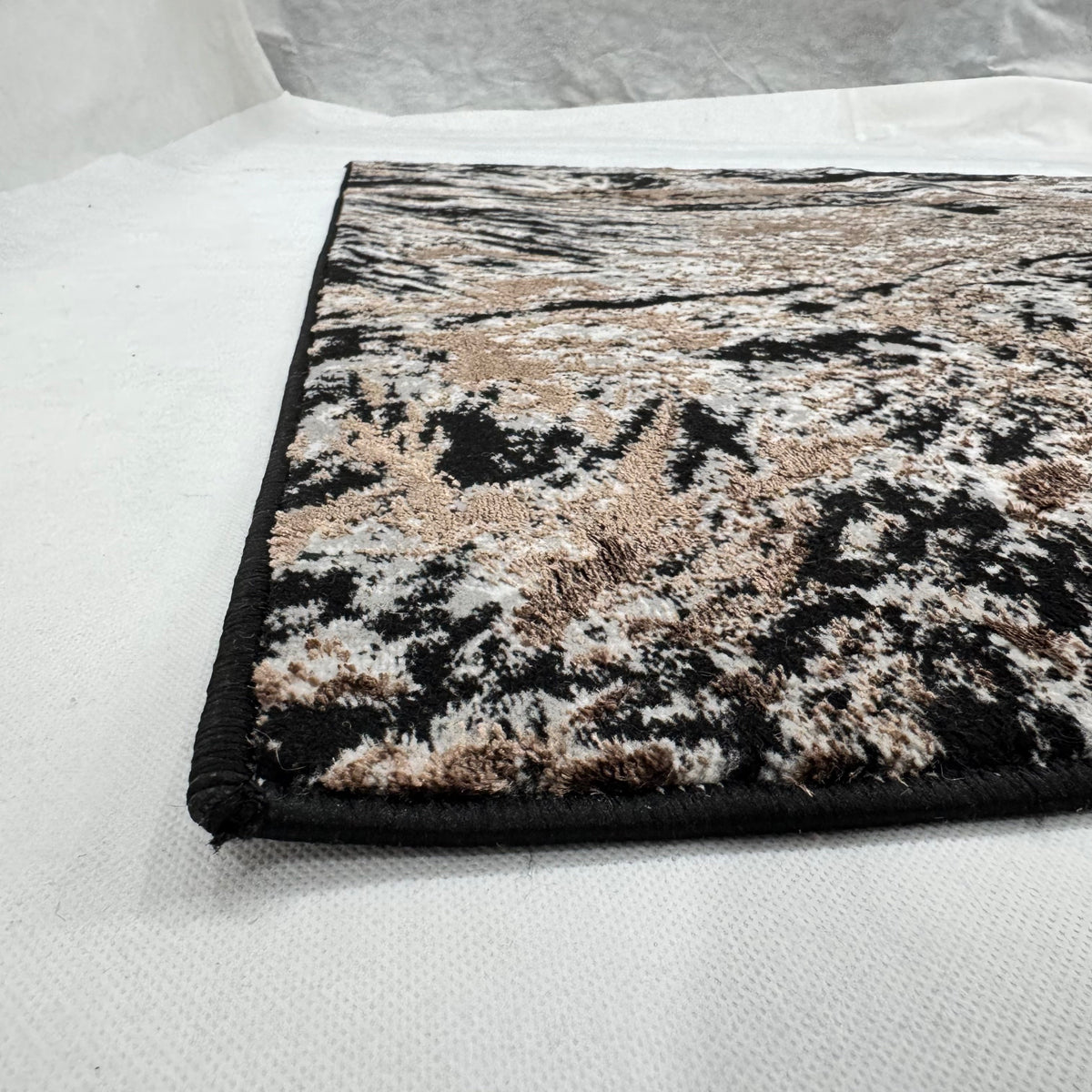 Bosphorus Flow Turkish Silk Rug – Black & Champagne Abstract, 5 x 8 ft
