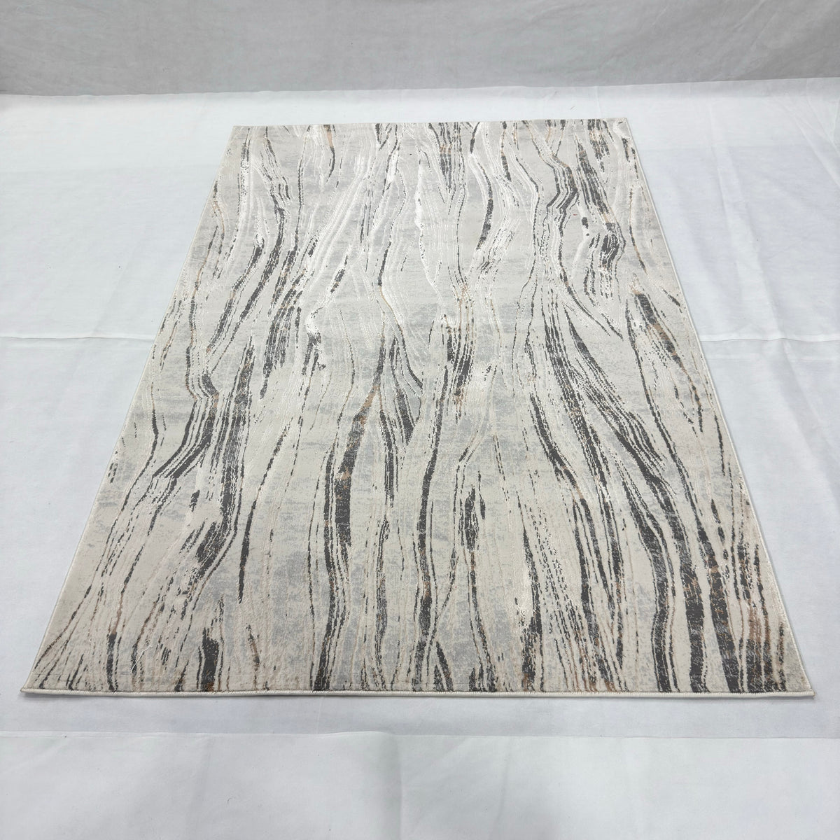 Bosphorus Flow Turkish Silk Rug – Ivory & Grey Marble Design, 5 x 8 ft