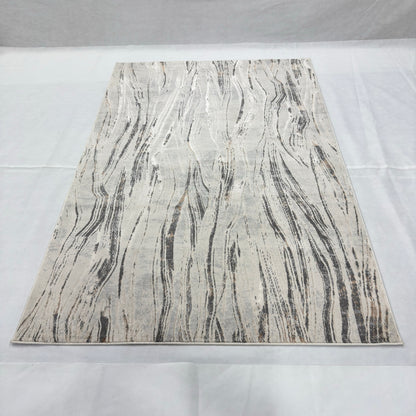 Bosphorus Flow Turkish Silk Rug – Ivory & Grey Marble Design, 5 x 8 ft