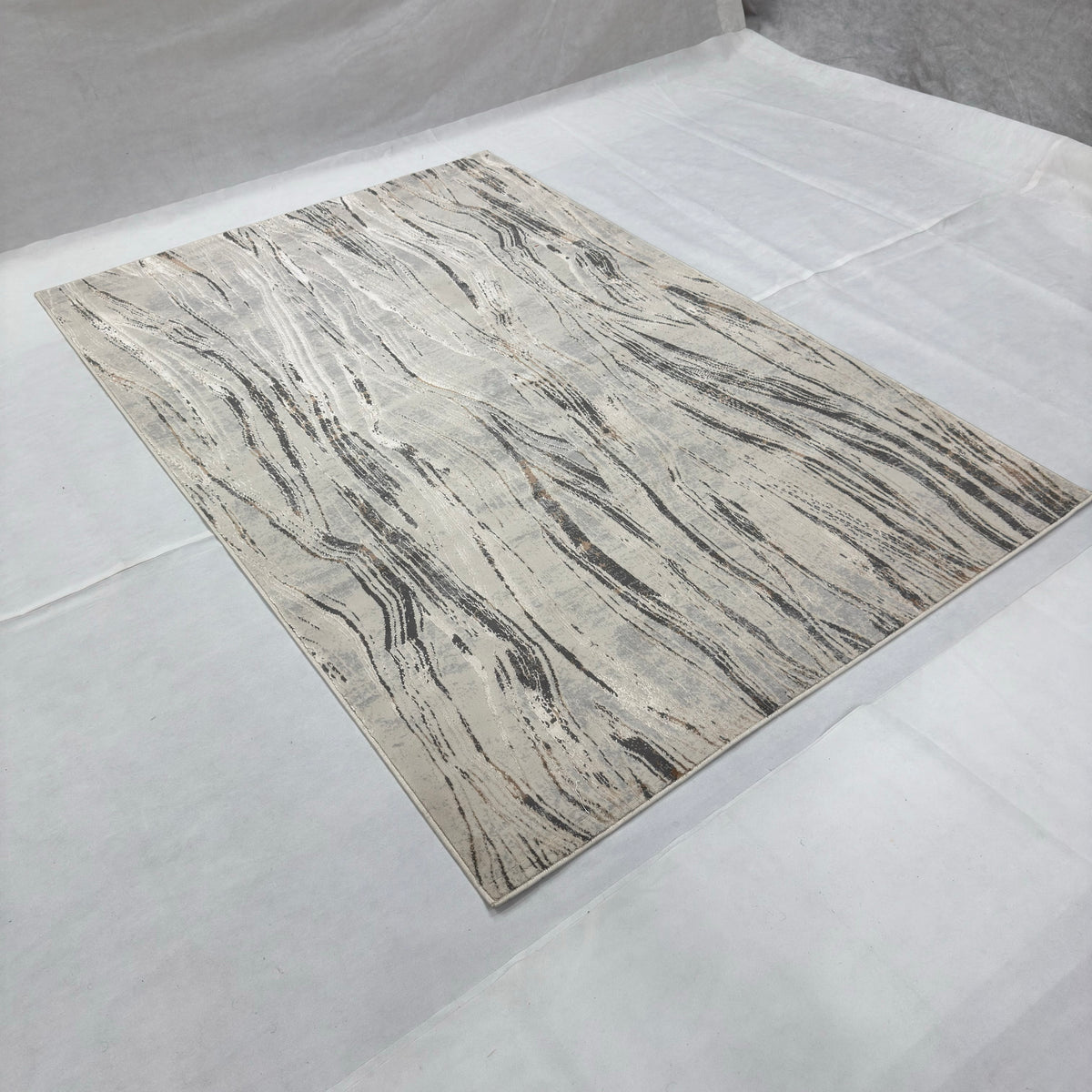 Bosphorus Flow Turkish Silk Rug – Ivory & Grey Marble Design, 5 x 8 ft