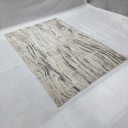Bosphorus Flow Turkish Silk Rug – Ivory & Grey Marble Design, 5 x 8 ft