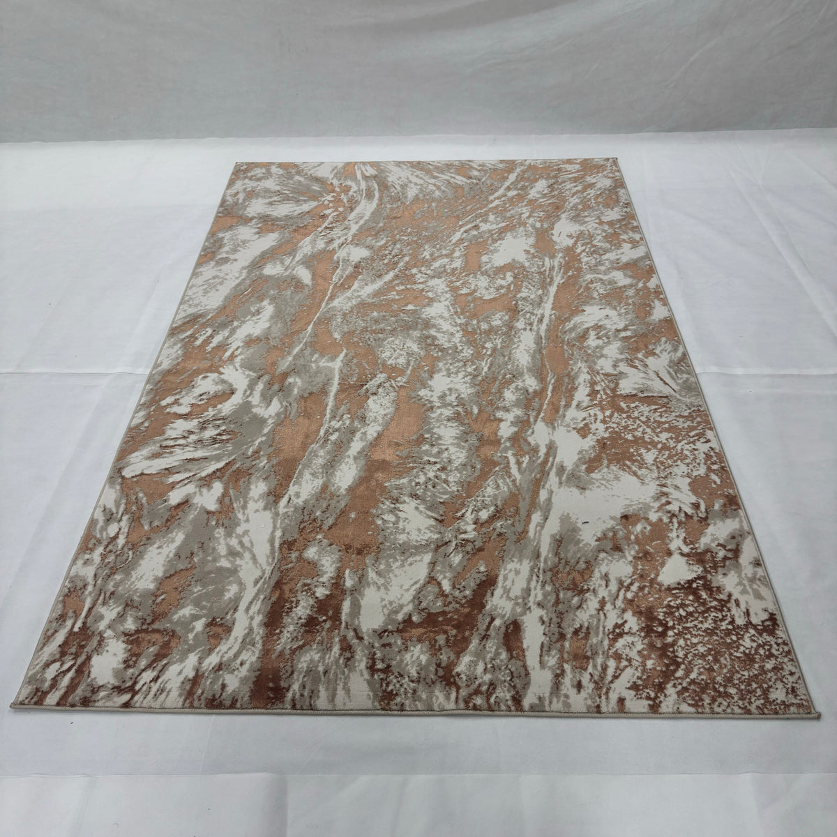 Bosphorus Flow Turkish Silk Rug – Copper & Ivory Abstract, 5 x 8 ft