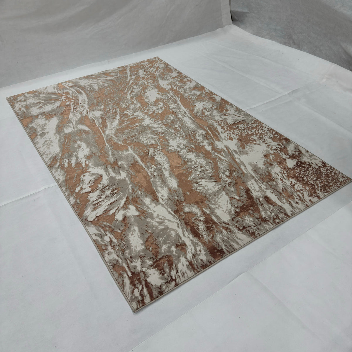 Bosphorus Flow Turkish Silk Rug – Copper & Ivory Abstract, 5 x 8 ft