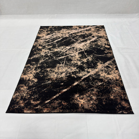 Bosphorus Flow Turkish Silk Rug – Black & Copper Marble, 5 x 8 ft