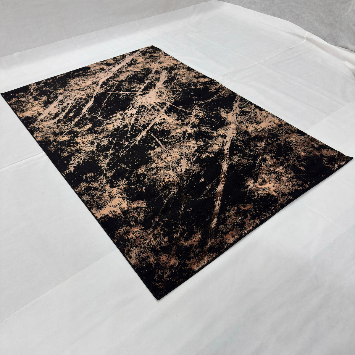 Bosphorus Flow Turkish Silk Rug – Black & Copper Marble, 5 x 8 ft