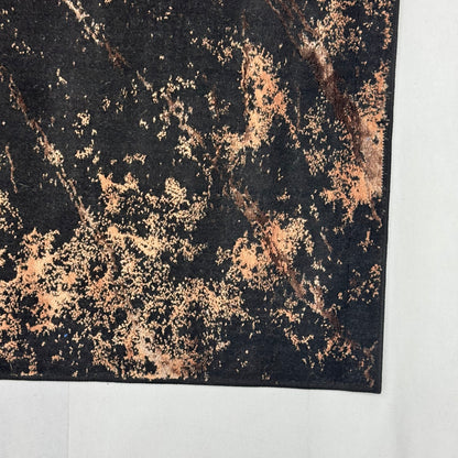 Bosphorus Flow Turkish Silk Rug – Black & Copper Marble, 5 x 8 ft
