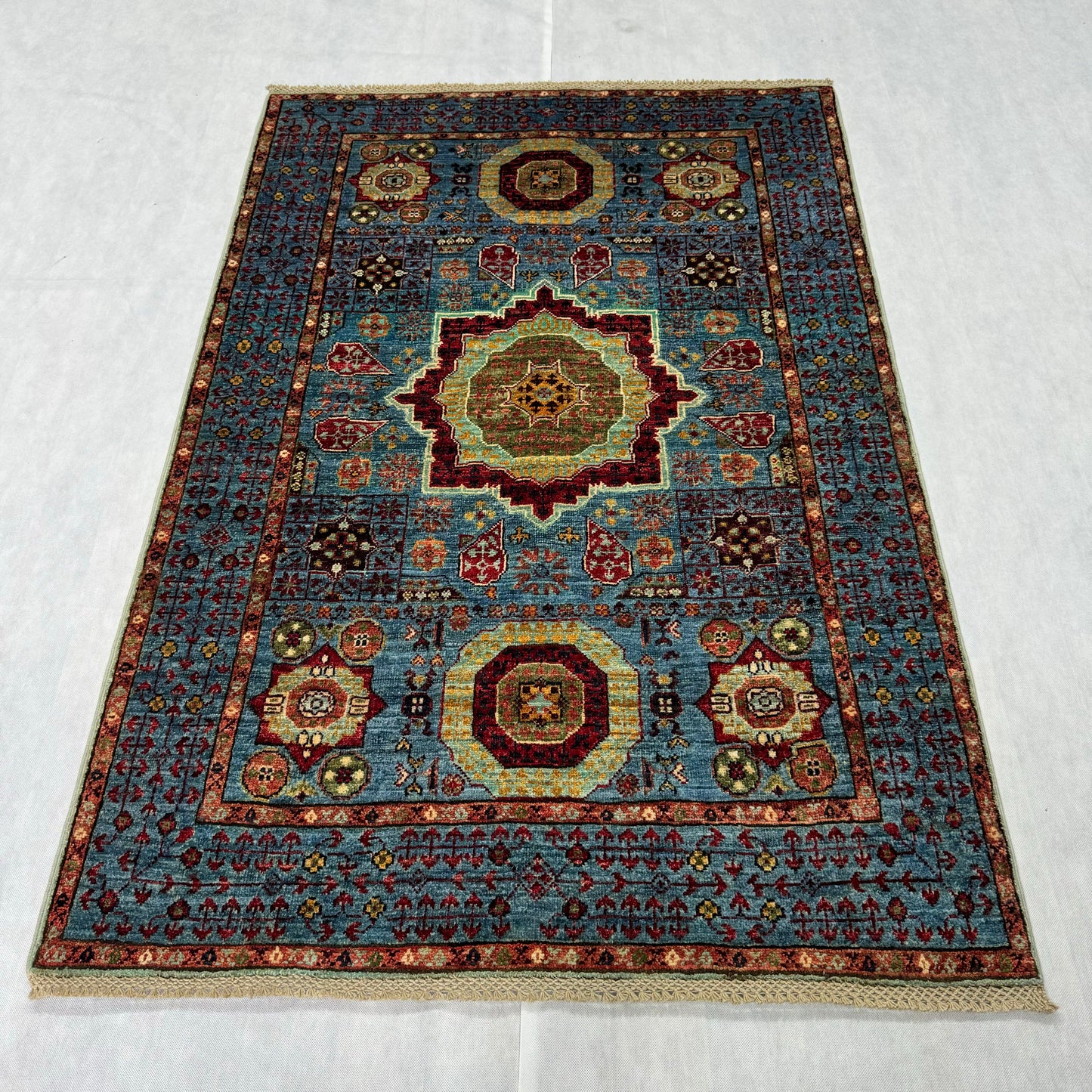 Luxurious Chobi Handmade Rug - 3 ft x 5 ft - Exquisite Blue and Red Wool Carpet