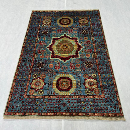 Luxurious Chobi Handmade Rug - 3 ft x 5 ft - Exquisite Blue and Red Wool Carpet