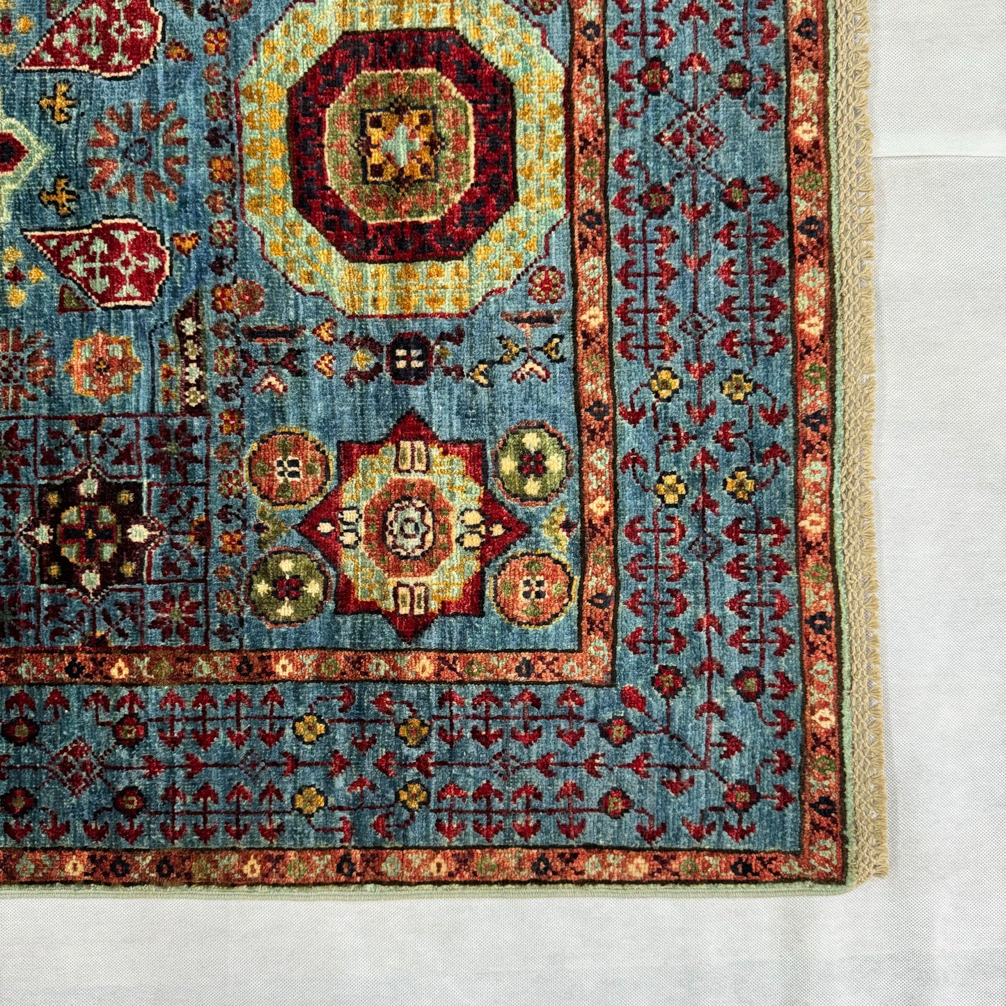 Luxurious Chobi Handmade Rug - 3 ft x 5 ft - Exquisite Blue and Red Wool Carpet