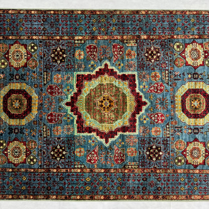 Luxurious Chobi Handmade Rug - 3 ft x 5 ft - Exquisite Blue and Red Wool Carpet