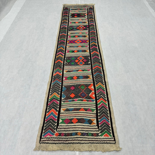 Vibrant Afghani Handmade Kilim Runner - 2.5 ft x 10 ft | Colorful Wool Rug for Hallway