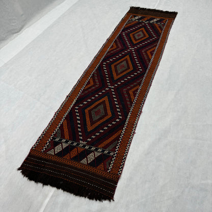 Handmade Afghani Kilim Runner Rug - 2.5 ft x 9 ft - Vibrant Geometric Design