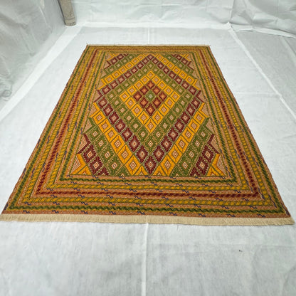 Vibrant Belgic Afghan Handmade Wool Rug - 6.5 ft x 9.5 ft - Geometric Diamond Design