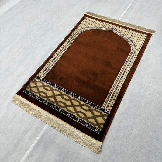 Elegant Turkish Royal Janamaz Prayer Rug - Brown, Size 2.5 ft x 4 ft