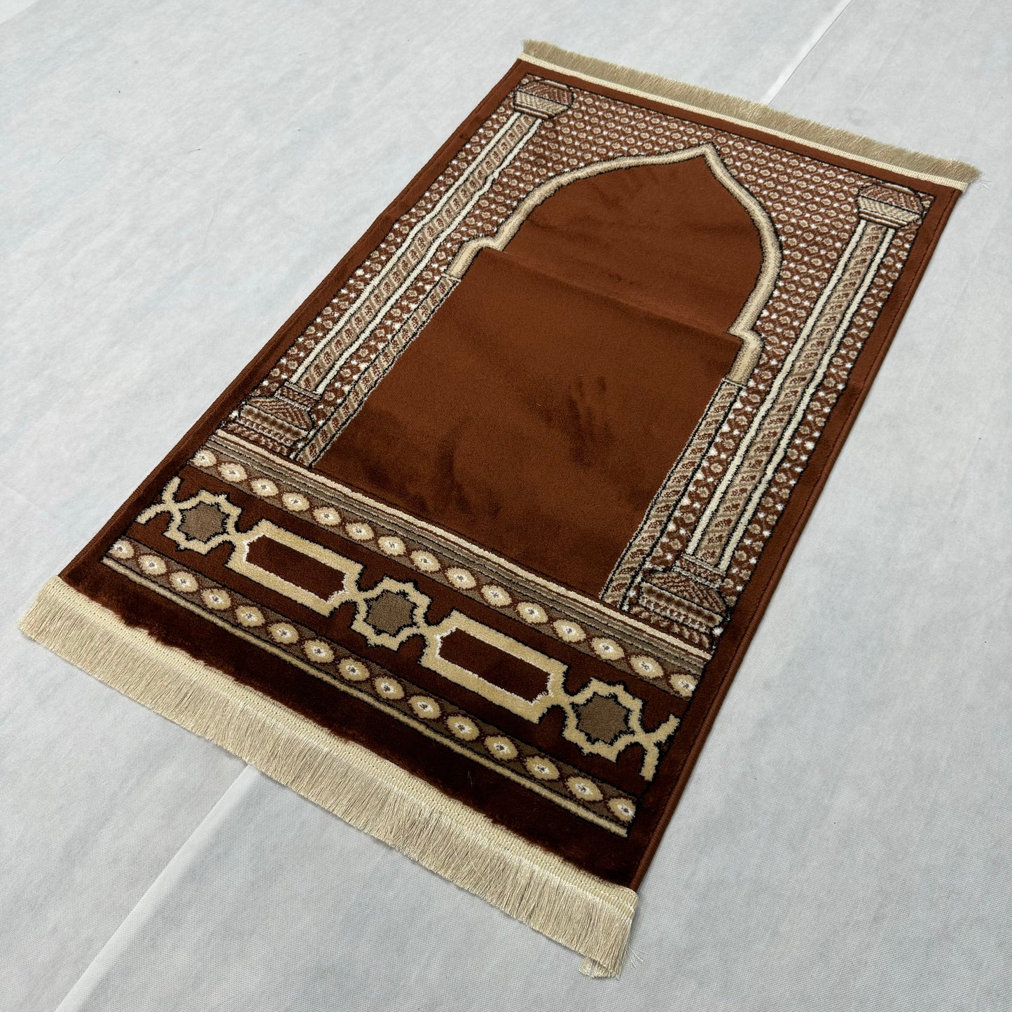 Luxurious Turkish Royal Janamaz Prayer Rug - Brown, Size 2.5 ft x 4 ft