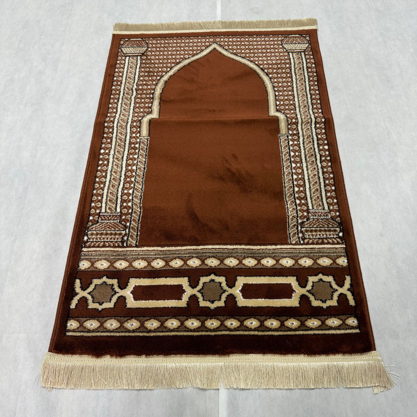 Luxurious Turkish Royal Janamaz Prayer Rug - Brown, Size 2.5 ft x 4 ft