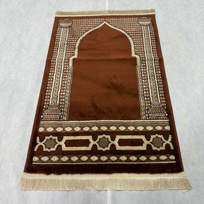 Luxurious Turkish Royal Janamaz Prayer Rug - Brown, Size 2.5 ft x 4 ft