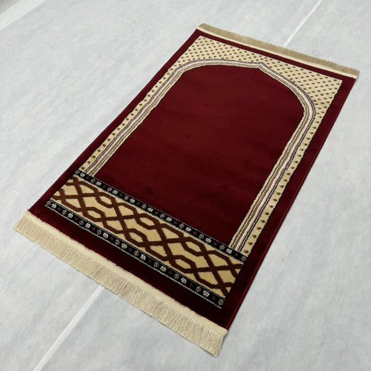 Luxurious Turkish Royal Janamaz Prayer Rug - Burgundy, Size 2.5 ft x 4 ft