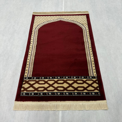 Luxurious Turkish Royal Janamaz Prayer Rug - Burgundy, Size 2.5 ft x 4 ft