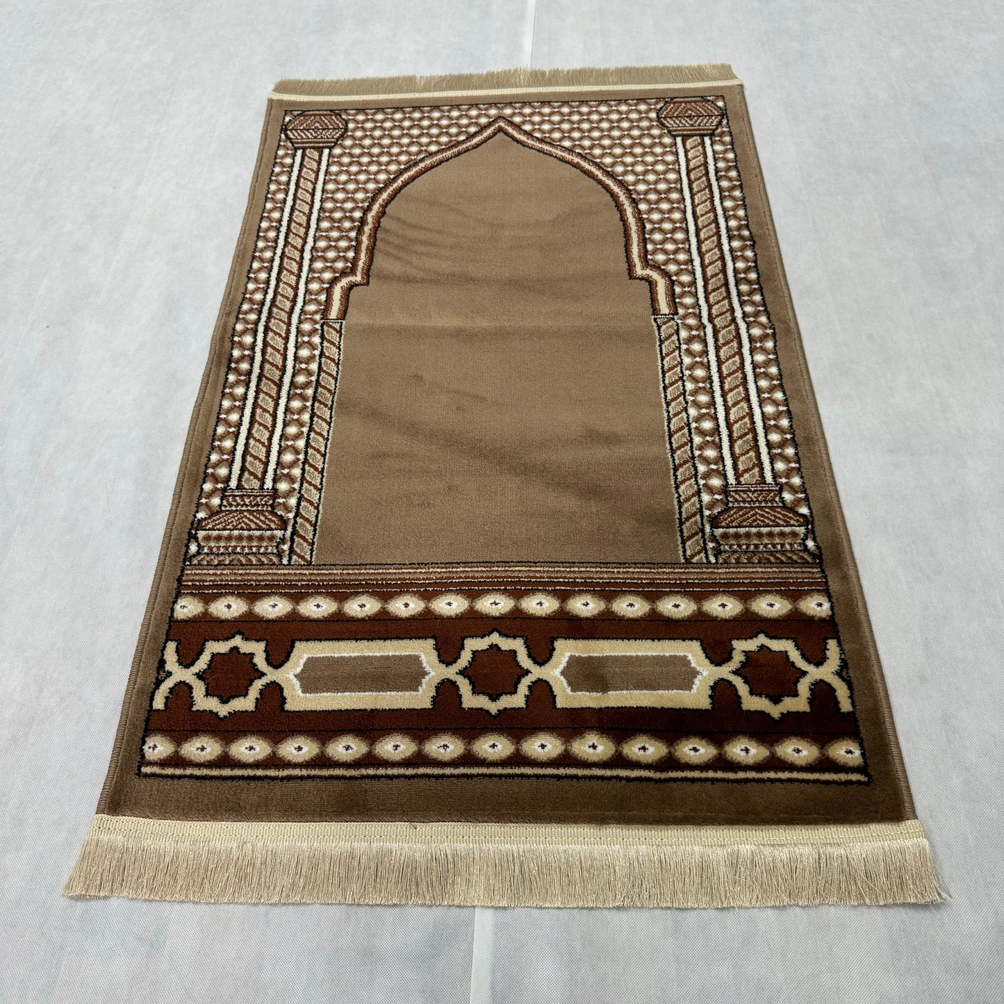 Elegant Turkish Royal Janamaz Prayer Rug - Beige, Size 2.5 ft x 4 ft