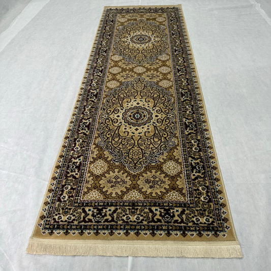 Elegant Turkish Persian Design Runner | 3 ft x 10 ft | Beige and Brown Tones | Premium Quality