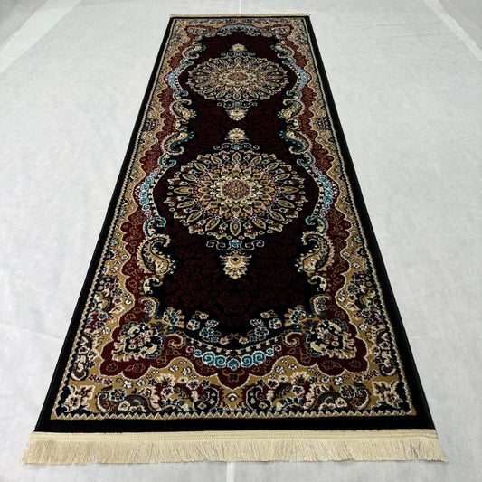 Elegant Turkish Persian Design Runner | 3 ft x 10 ft | Rich Burgundy and Gold