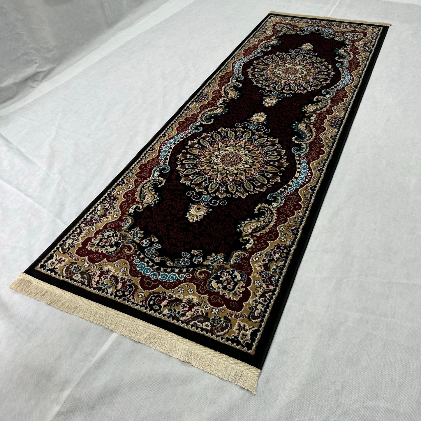 Elegant Turkish Persian Design Runner | 3 ft x 10 ft | Rich Burgundy and Gold