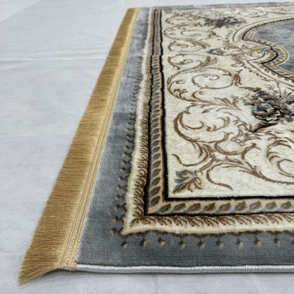 Elegant Turkish Topaz Area Rug - 5 ft x 8 ft, Sophisticated Grey and Cream Design