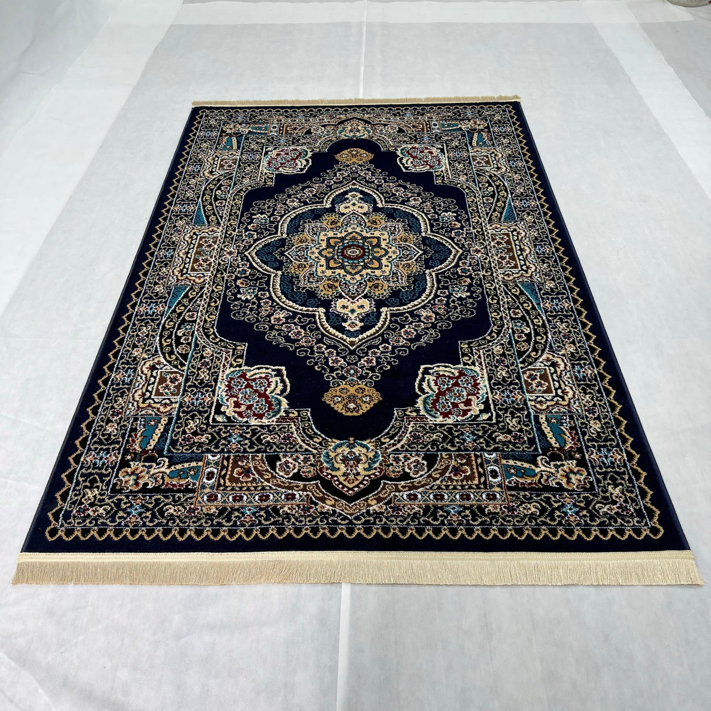 Luxurious Turkish Persia Area Rug - 5 ft x 8 ft, Navy Blue, Classic Ornate Design