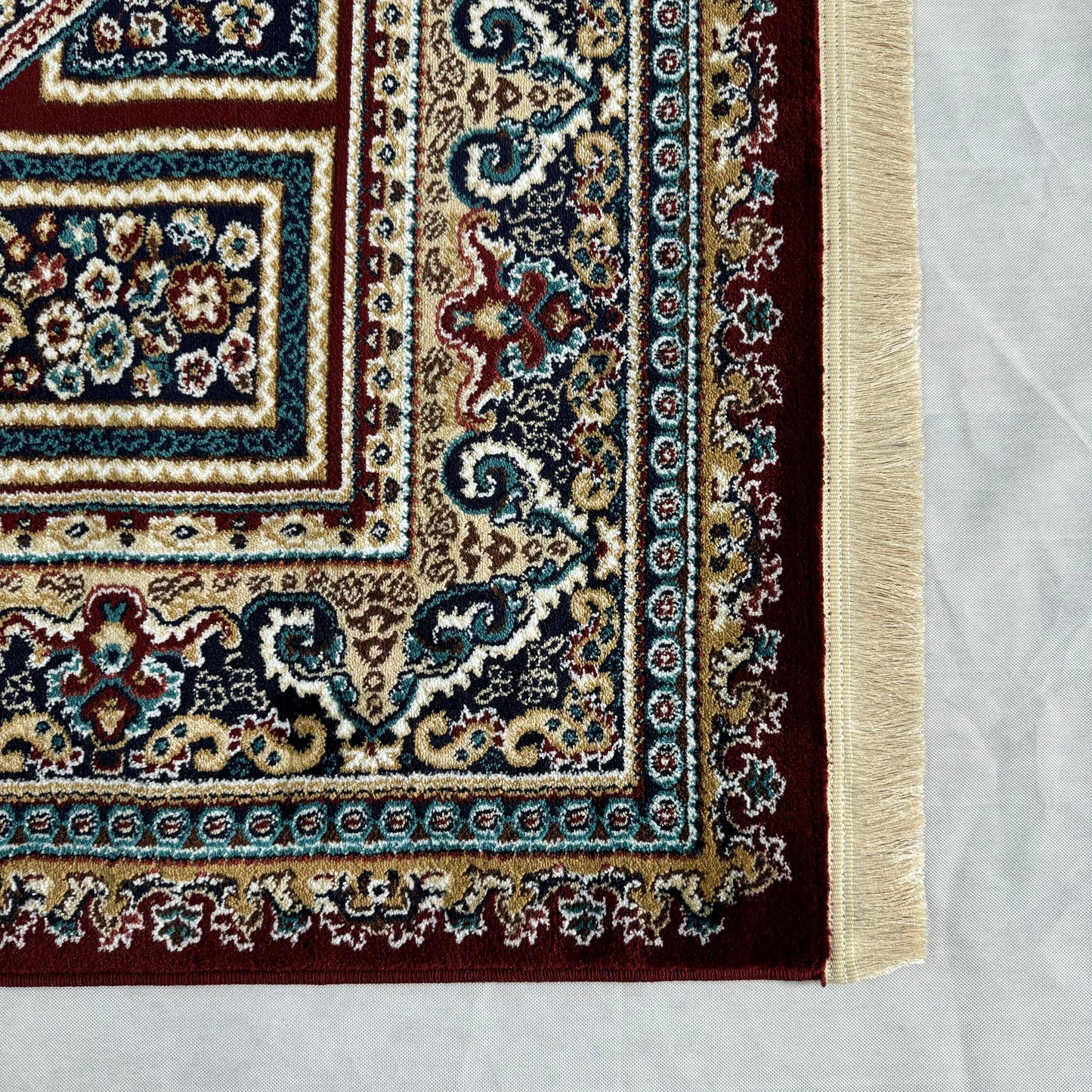 Elegant Turkish Persia Rug - 7 ft x 10 ft, Rich Burgundy and Blue Geometric Design