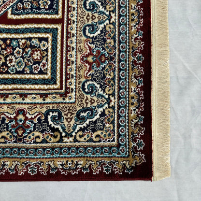 Elegant Turkish Persia Rug - 7 ft x 10 ft, Rich Burgundy and Blue Geometric Design