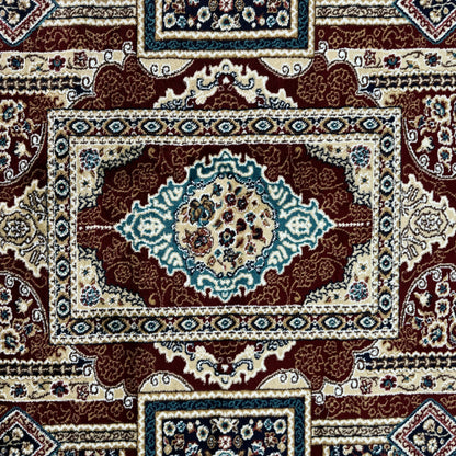 Elegant Turkish Persia Rug - 7 ft x 10 ft, Rich Burgundy and Blue Geometric Design