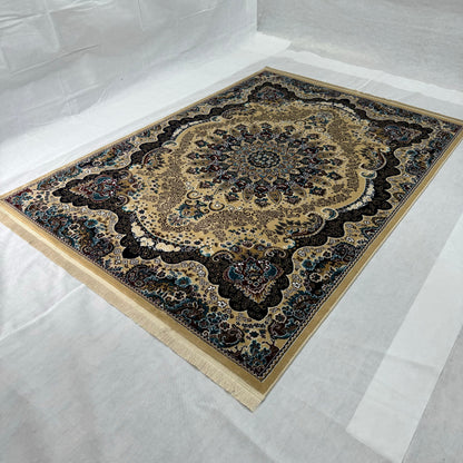 Luxurious Turkish Persia Rug - 7 ft x 10 ft, Elegant Beige and Blue Floral Design