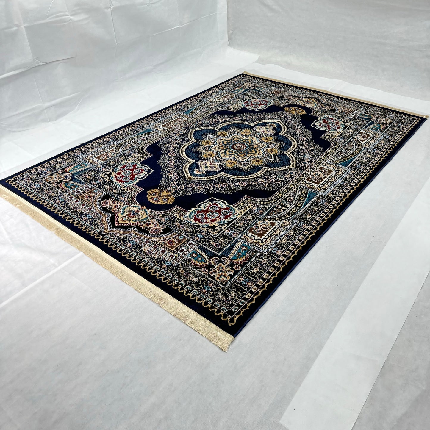 Elegant Turkish Persia Rug - 7 ft x 10 ft, Rich Blue and Gold Floral Design