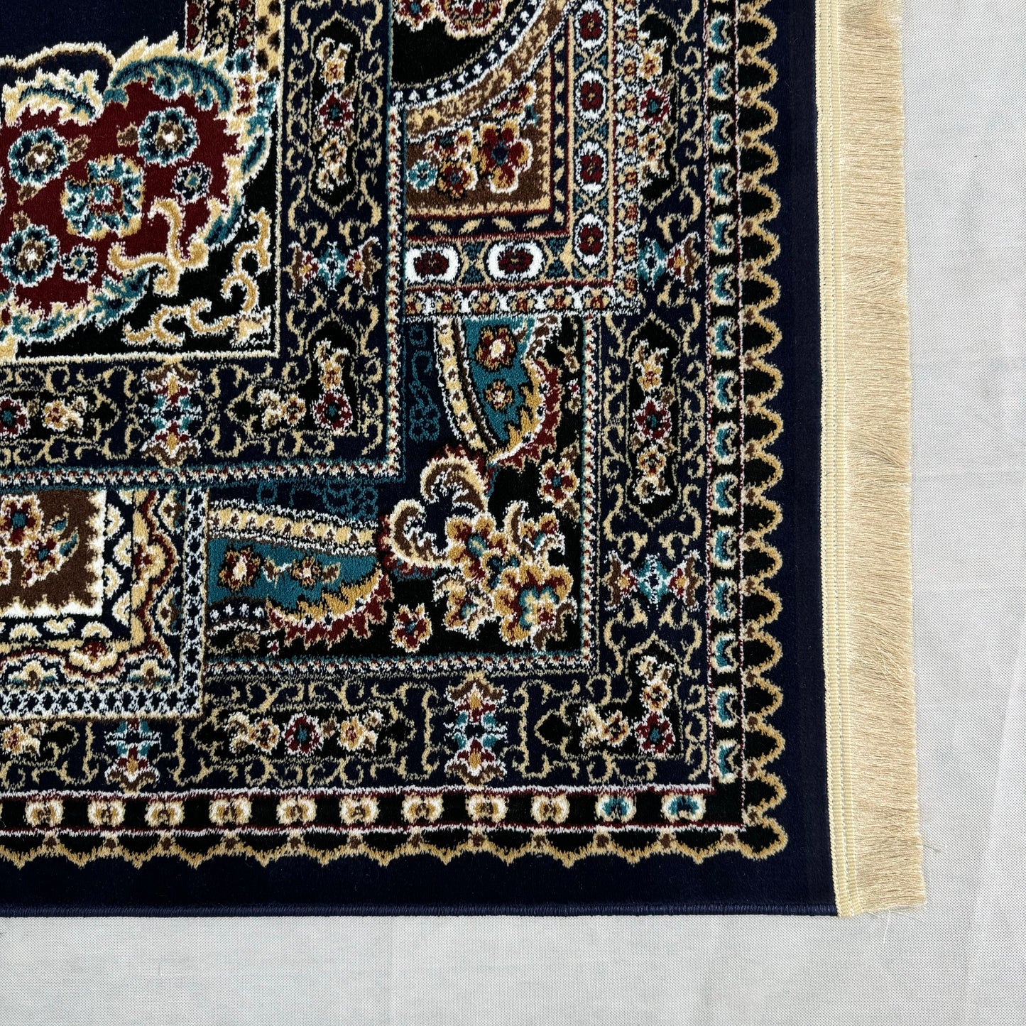 Elegant Turkish Persia Rug - 7 ft x 10 ft, Rich Blue and Gold Floral Design