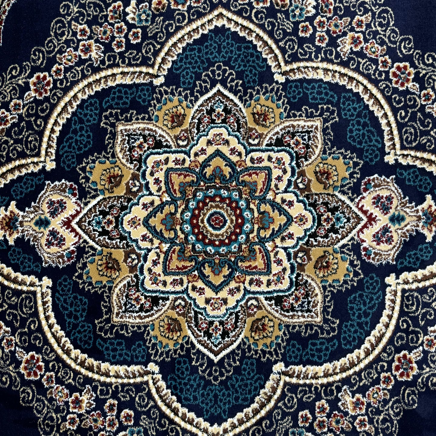 Elegant Turkish Persia Rug - 7 ft x 10 ft, Rich Blue and Gold Floral Design