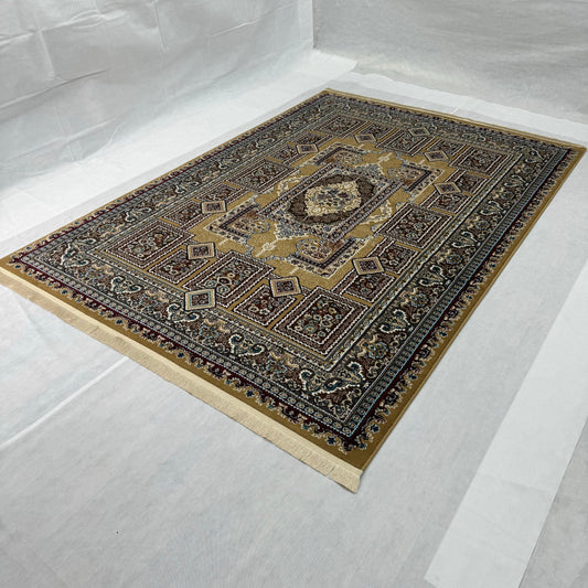 Luxurious Turkish Persia Rug - 7 ft x 10 ft, Golden Geometric Elegance