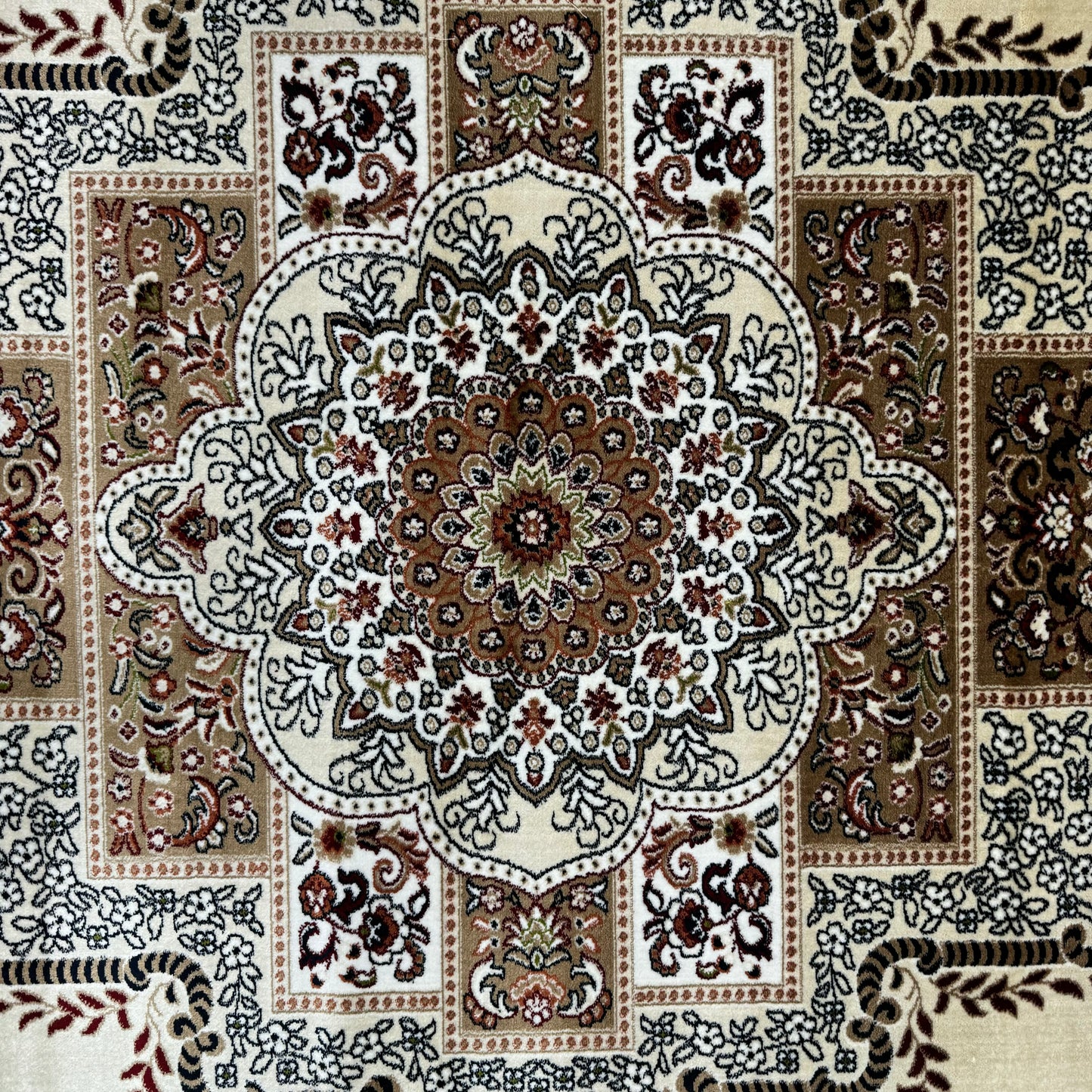 Luxurious Turkish Garnet Area Rug - 7 ft x 10 ft, Exquisite Beige Medallion Design