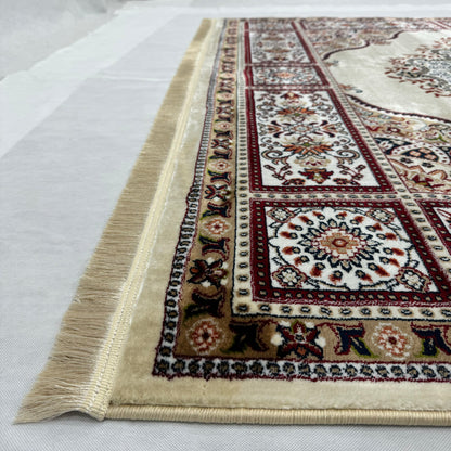 Luxurious Turkish Garnet Area Rug - 7 ft x 10 ft, Exquisite Beige Medallion Design