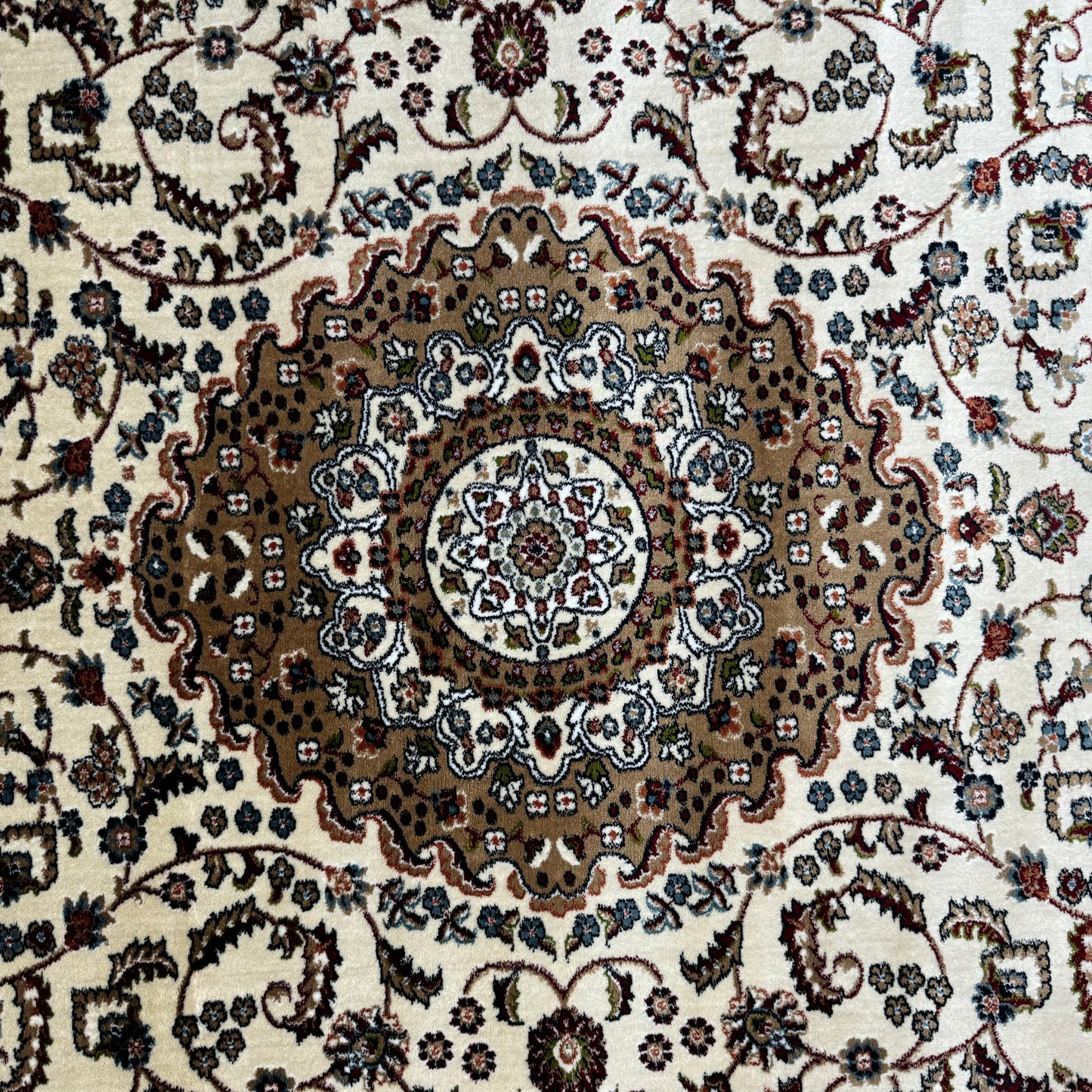 Exquisite Turkish Garnet Area Rug - 7 ft x 10 ft, Timeless Beige and Black Floral Design