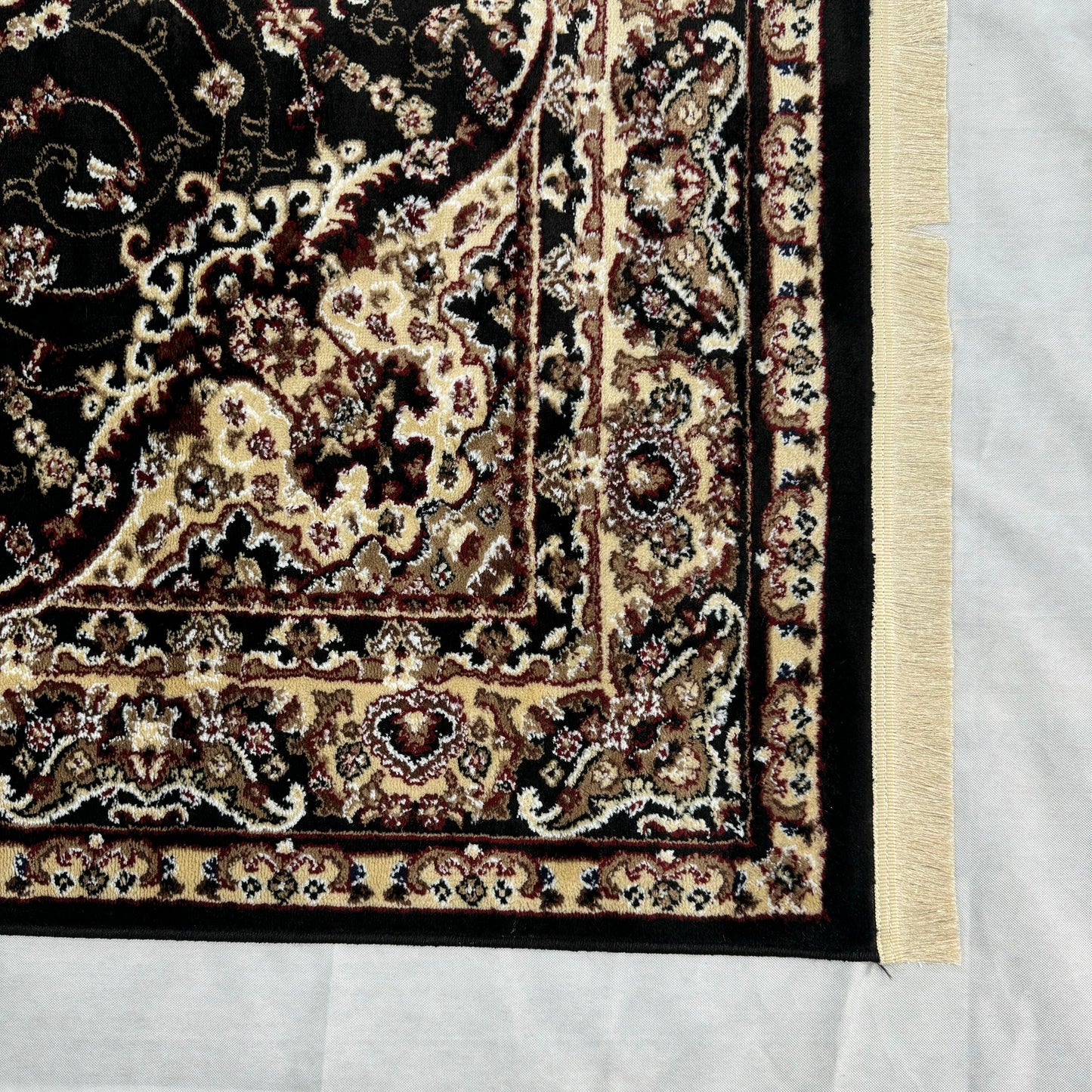 Luxurious Turkish Grace Area Rug - 7 ft x 10 ft, Elegant Black and Ivory Floral Design