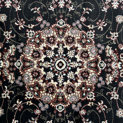 Luxurious Turkish Grace Area Rug - 7 ft x 10 ft, Elegant Black and Ivory Floral Design