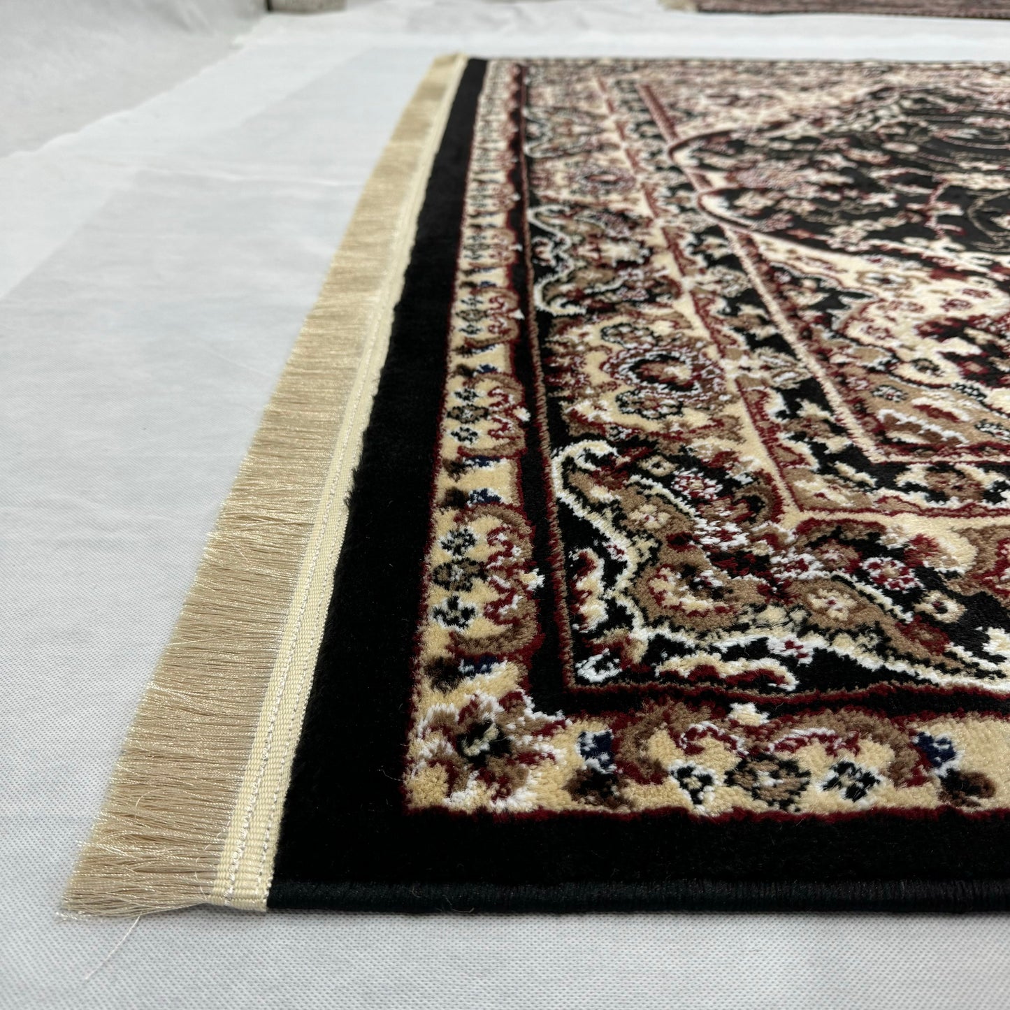 Luxurious Turkish Grace Area Rug - 7 ft x 10 ft, Elegant Black and Ivory Floral Design