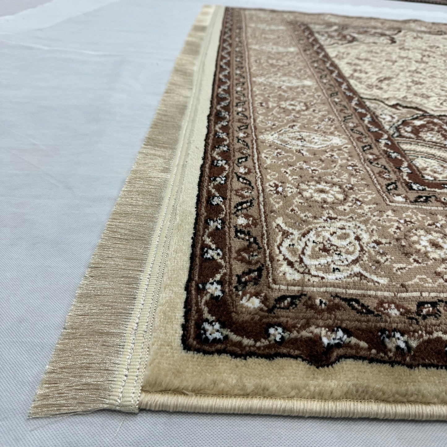 Elegant Turkish Grace Rug - 7 ft x 10 ft, Beige and Brown Floral Design