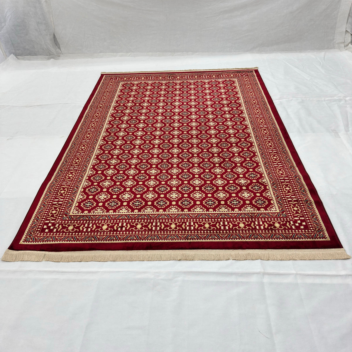 Golestan Heritage Persian Silk Rug – Burgundy & Gold Rosette, 7 x 10 ft