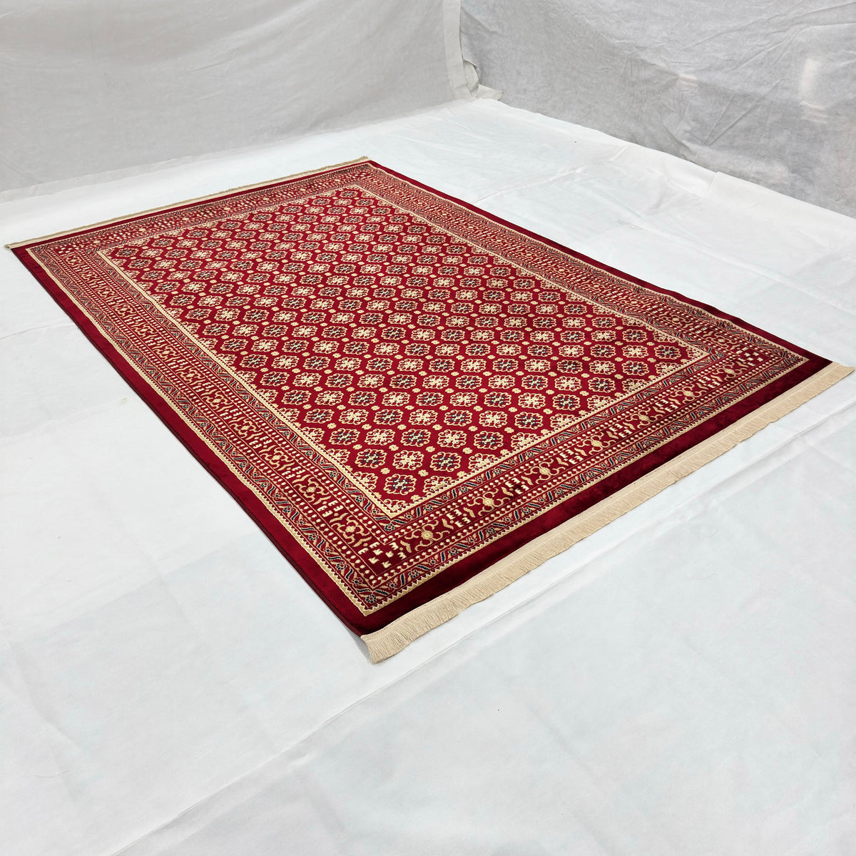 Golestan Heritage Persian Silk Rug – Burgundy & Gold Rosette, 7 x 10 ft